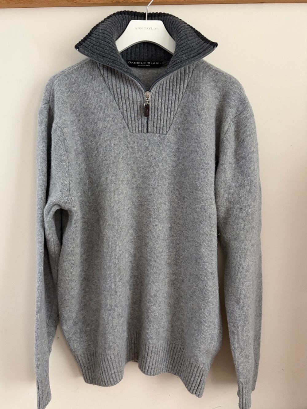 Men's Gray Ribbed Half-Zip Sweater Pullover Italy